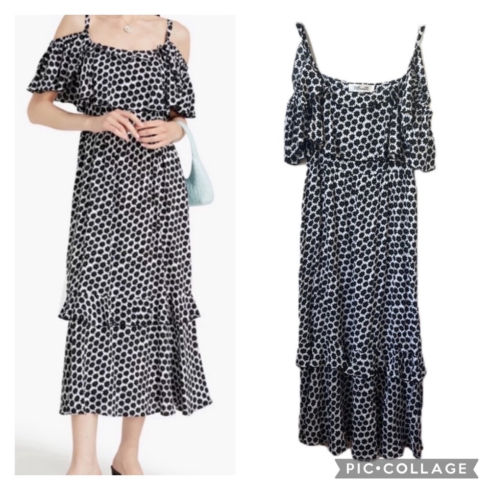 Diane Von Furstenberg harriet cold-shoulder ruffle dress size 8 daisy dots black